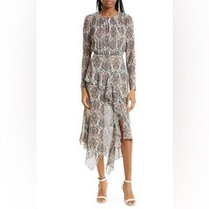 Veronica Beard Sazan Paisley Floral Long Sleeve Handkerchief Hem Midi Dress